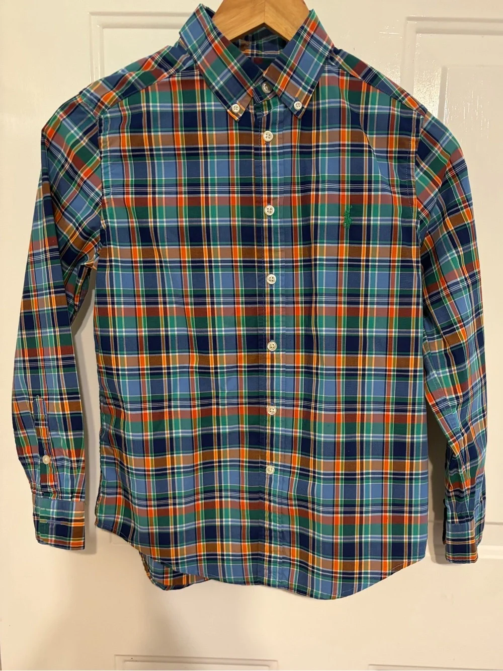 Ralph Lauren Gorgeous Blue/Orange/Green Plaid Long-Sleeve Button Down Size 10-12